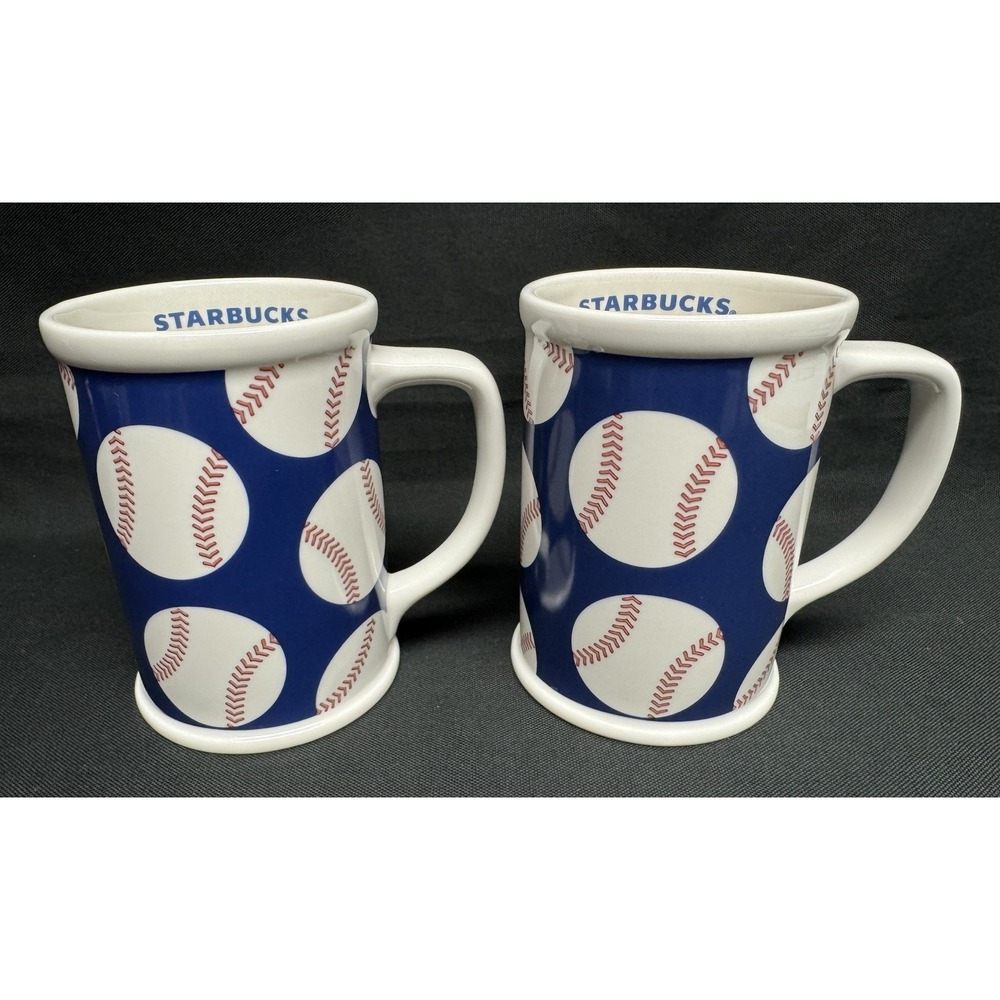 2007 Starbucks Baseball 16oz Coffee Mugs Set Of 2 Hand Painted